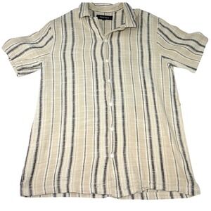 PAC SUN Mens Linen Blend Striped Short Sleeve Button Up Shirt Size Medium Tan